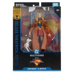 [787926178340] SUPERGIRL DC THEATRICAL DELUXE EDITION ACTION FIGURE - SUPERGIRL & KRYPTO GOLD LABEL 17CM